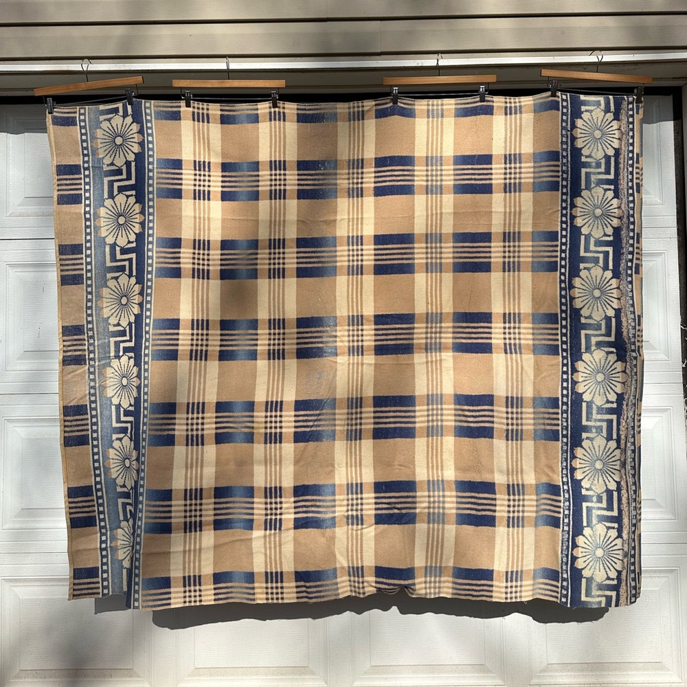 Vintage Antique Blue Wool Camp Blanket - Picture 3 of 9